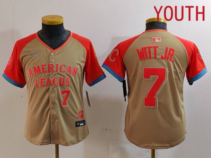 Youth Kansas City Royals #7 Witt jr Orange All star 2024 Nike MLB Jersey style 5->youth mlb jersey->Youth Jersey